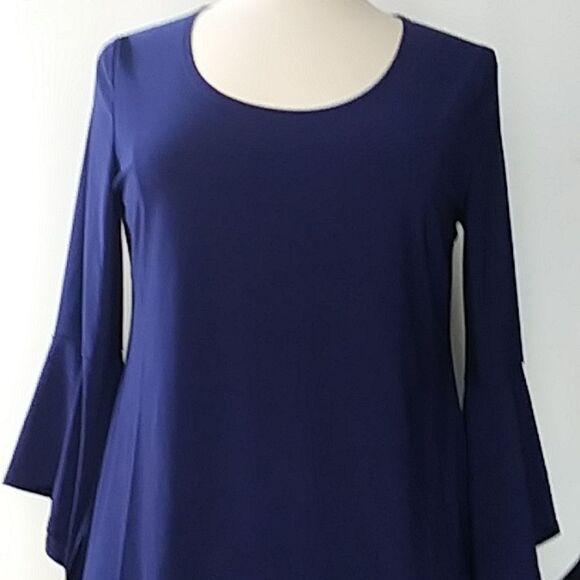 Slinky Brand Navy Blue Long Top or Micro Mini Dress Flared Bell Sleeves … - Picture 3 of 10
